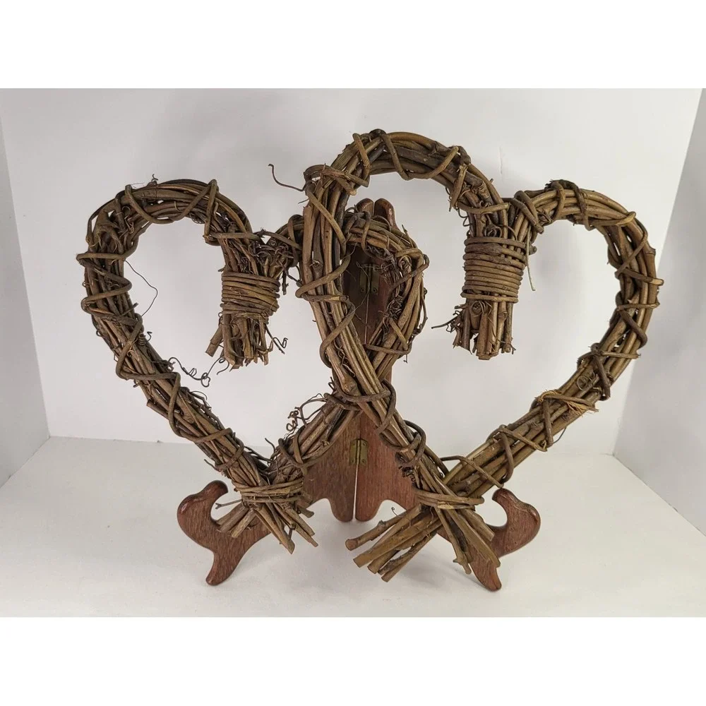 Cottagecore Rustic Natural Grapevine Double Heart Wall Decor Farmhouse